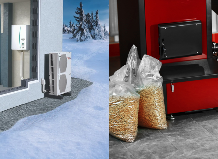 Comparaison entre une vieille chaudière et une pompe à chaleur neuve.